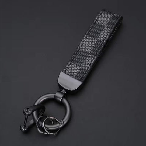 Checkered Leather Keychain