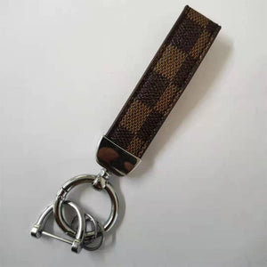 Checkered Leather Keychain