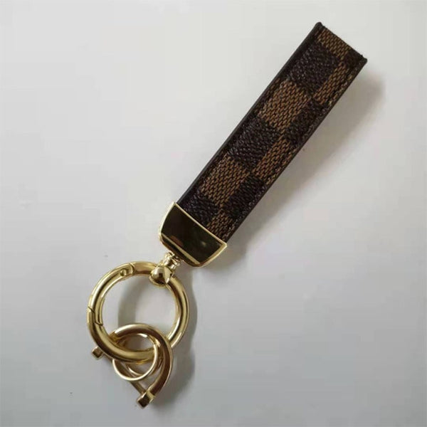 Checkered Leather Keychain