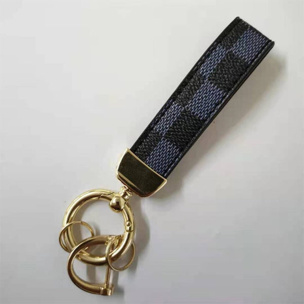 Checkered Leather Keychain